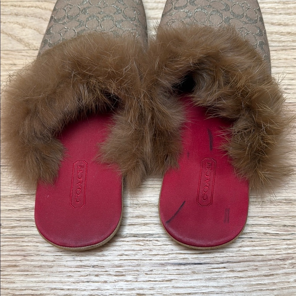 Coach Slippers Logo Pattern with Faux Fur RARE - Picture 3 of 5
